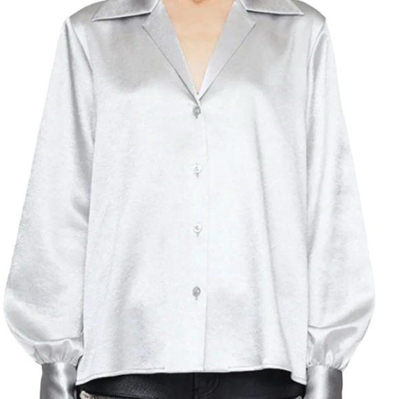 Anine Bing Grey Silk Long Sleeve Button Down Blouse Size S - Picture 2 of 15